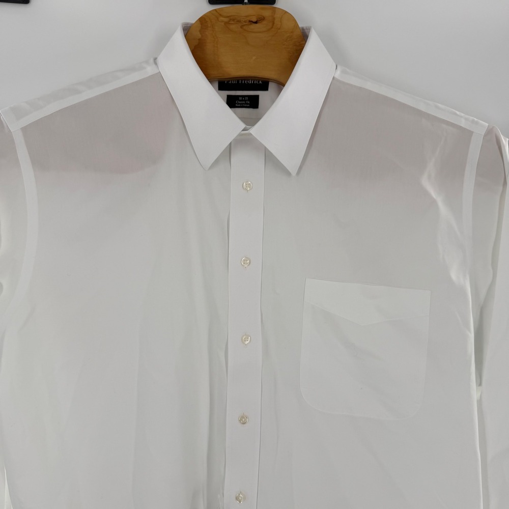 Paul Fredrick Mens White Classic Fit Cotton Dress Shirt 18 x 35 NWT 1503 - Picture 2 of 8